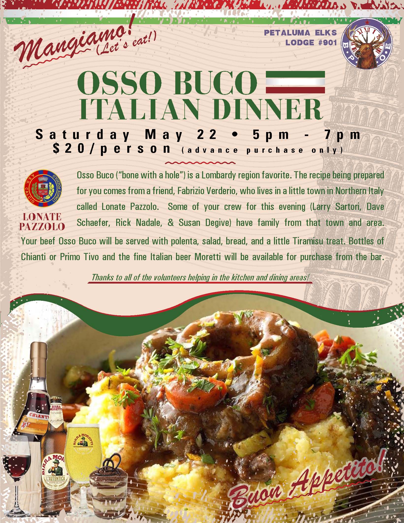 Osso Buco Dinner May 22nd