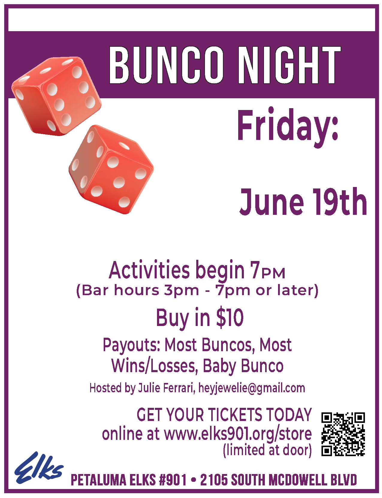 Bunco Game Night june2026 Flyer