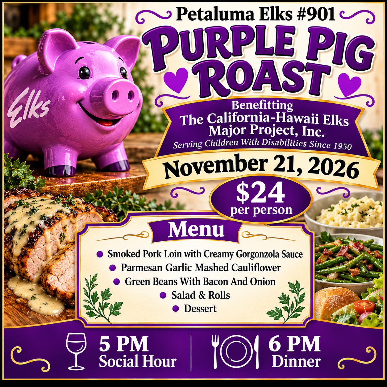 Purple Pig Roast Charity Flyer